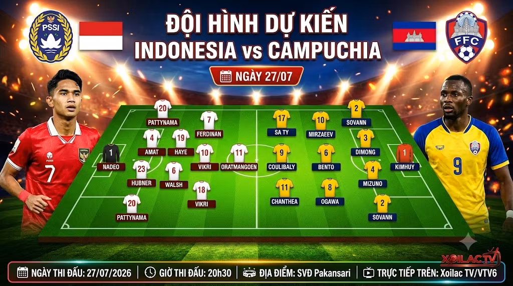 Cầu thủ tấn công Egy Maulana Vikri của Indonesia đi bóng lắt léo vượt qua hậu vệ Sa Ty bên phía Campuchia trong một pha phản công nhanh.